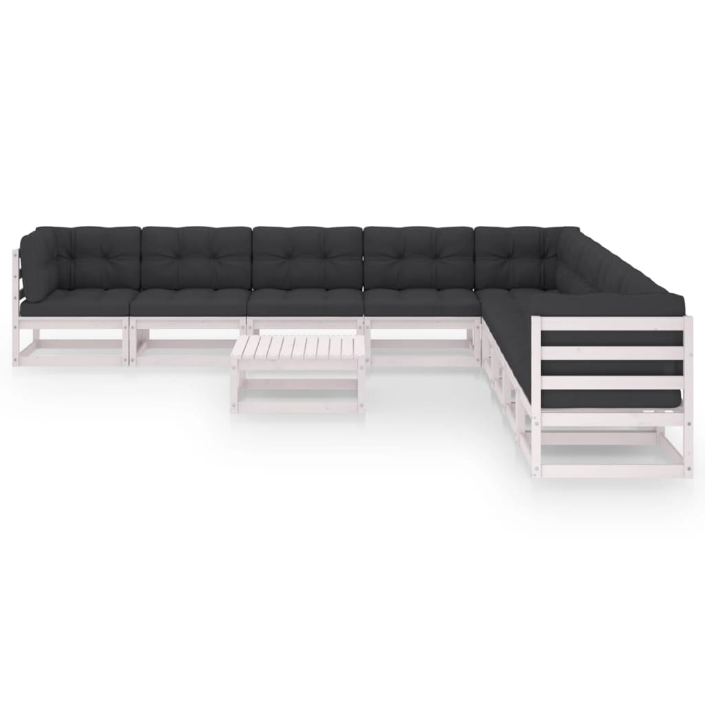 10-tlg. Garten-Lounge-Set mit Kissen Weiss Kiefer Massivholz